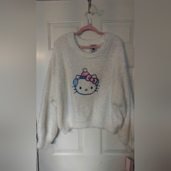 Hello Kitty Fuzzy White Sweater with Cute Design - Picture 1 of 7